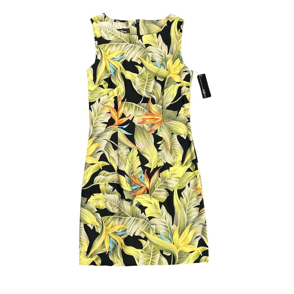NWT AGB Dress Women's‎ 6 Tropical Palm Floral Sheath Dress Black Green 0363X41
